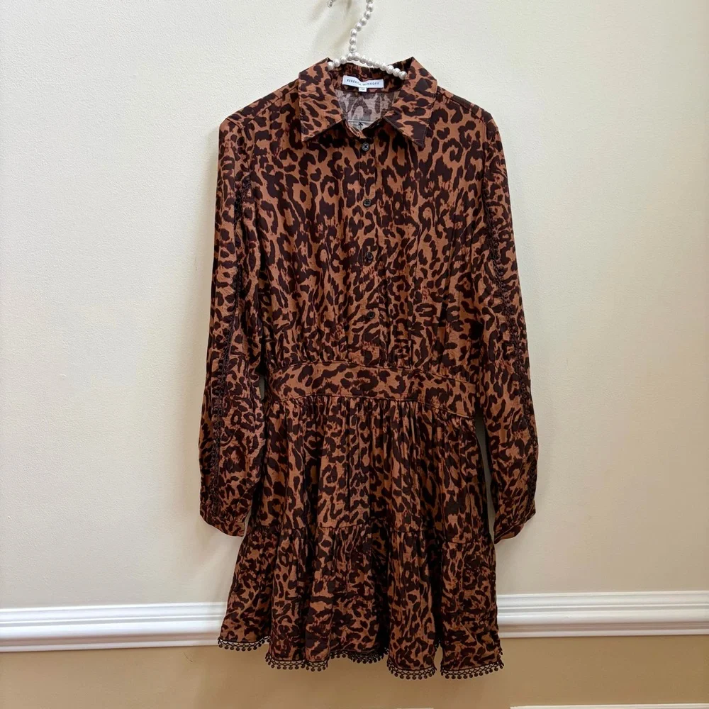 Rebecca Minkoff Brown Leopard Long Sleeve Mini Dress NWOT - Picture 2 of 9